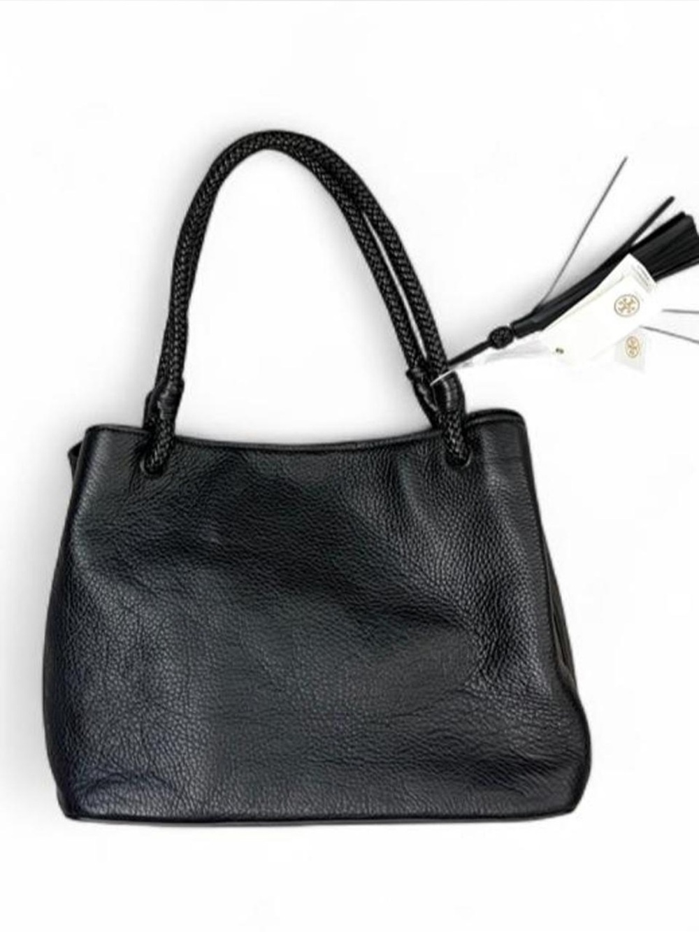 NWT Black Tory Burch Leather Tote Handbag with Braided Handles - Picture 4 of 9